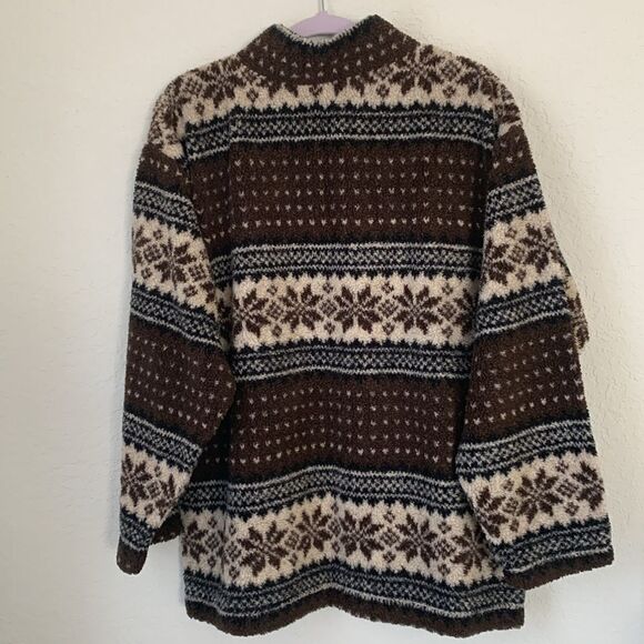 Essentials Style Stand Colar 1/4 Zip Brown White Men’s Fleece Sweater Size XL - Picture 2 of 8